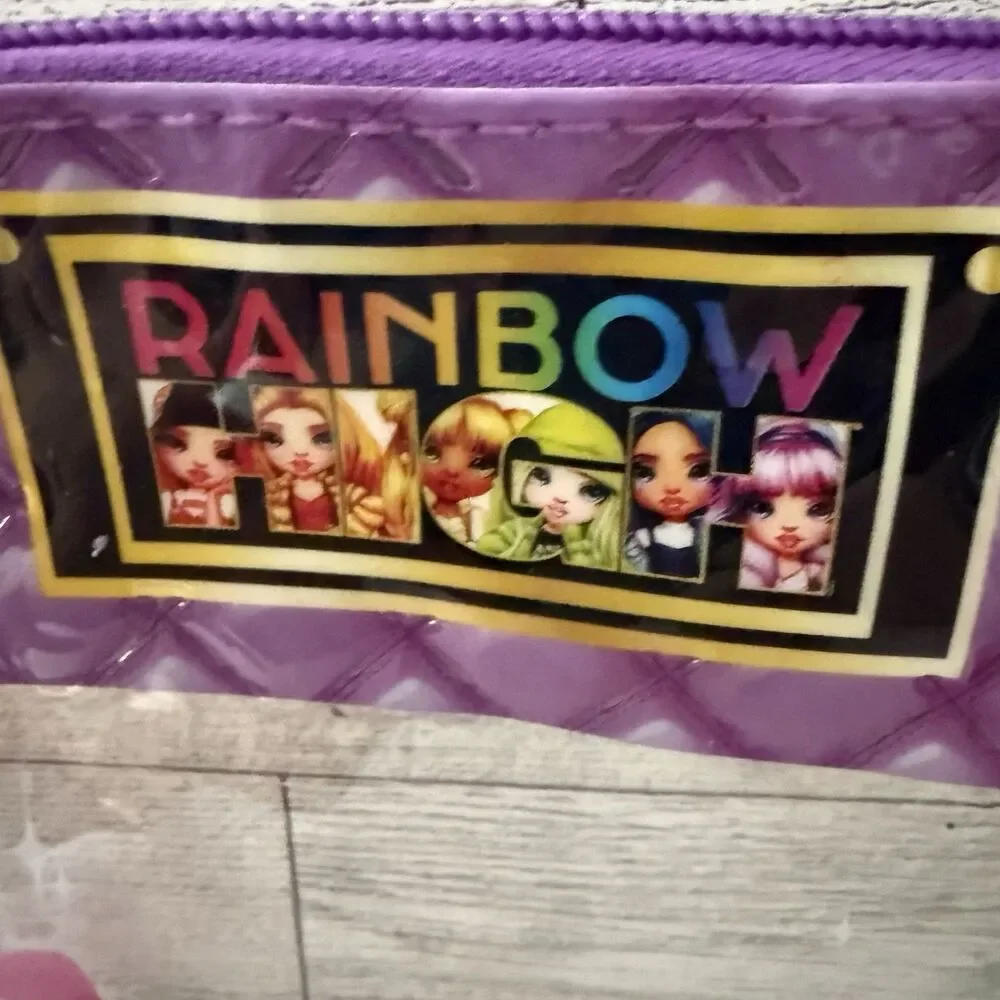 Rainbow High Clear Zipper Purse Pouch Colorful Plastic Chain Handle Accessories